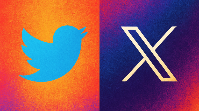 Side-by-side image of the Twitter bird logo and the new X logo, illustrating the platform’s rebrand.